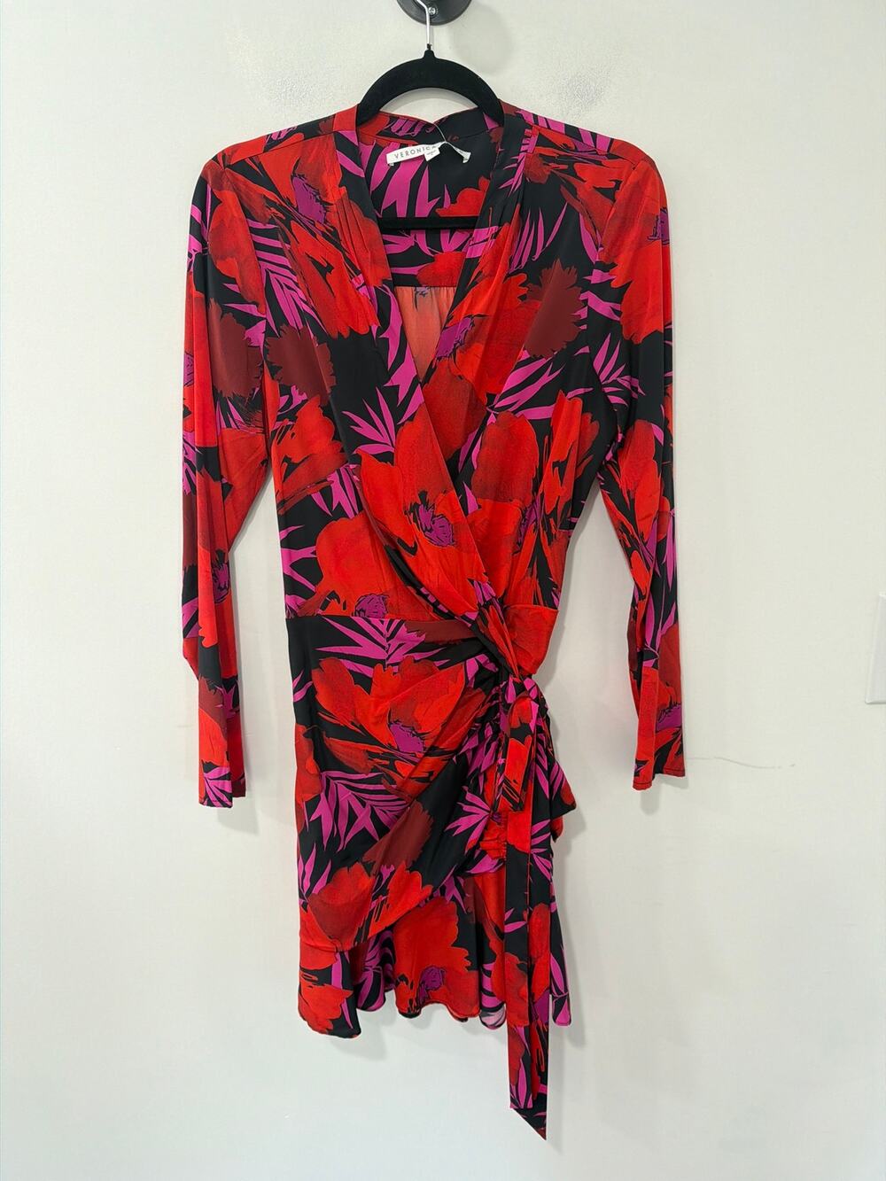 Veronica Beard Wrap Dress Long Sleeve Red Pink Floral Size 6